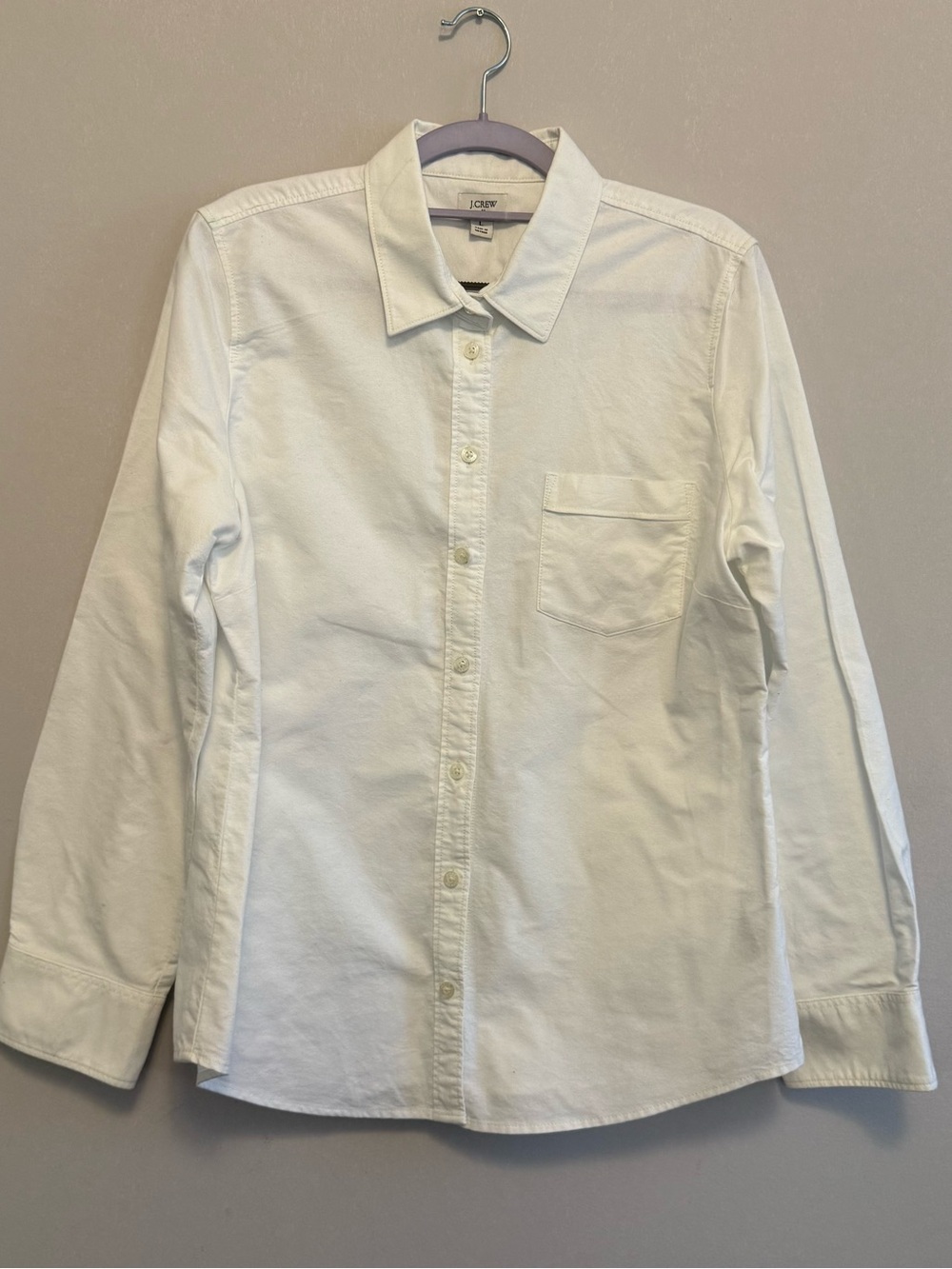 J. Crew White Long-Sleeve 100% Cotton Dress Shirt Women Size L
